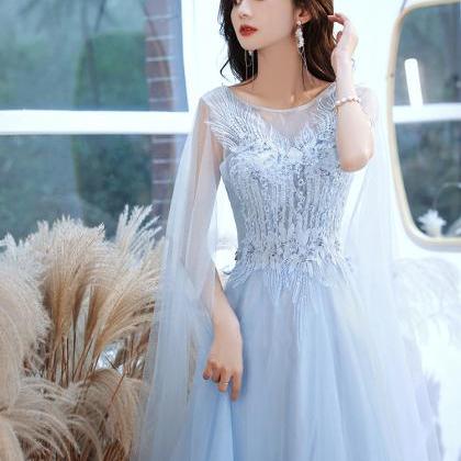 Light Blue Tulle With Lace Elegant A-line Sytle..