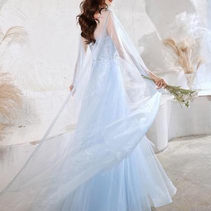 Light Blue Tulle With Lace Elegant A-line Sytle..