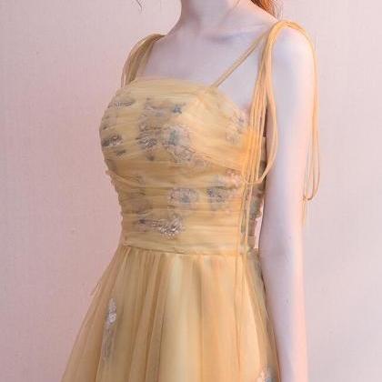 Beautiful Yellow Tulle With Lace Applique Short..