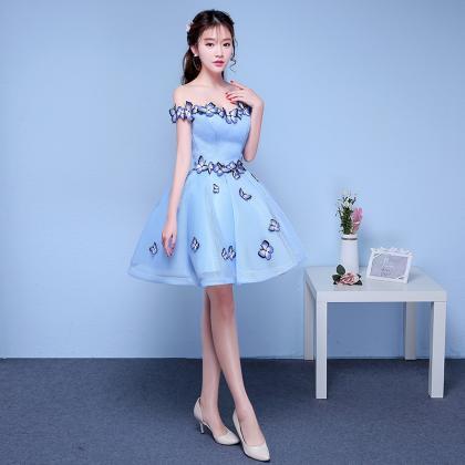 Lovely Blue Off Shoulder Party Dress With..