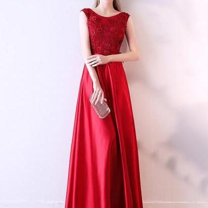 Beautiful Red A-line Satin With Flower Lace Long..