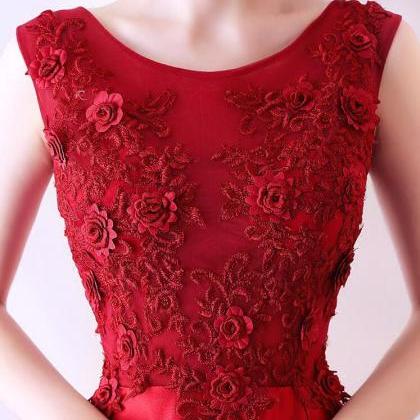 Beautiful Red A-line Satin With Flower Lace Long..