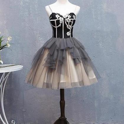 Black And Champagne Sweetheart Short Formal Dress..