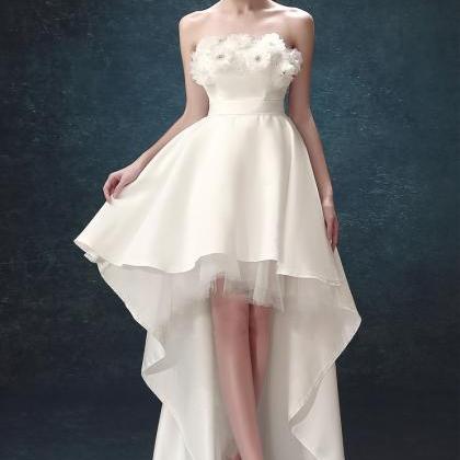 Simple Pretty White High Low Homecoming Dress Prom..