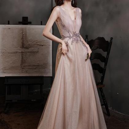 Pearl Pink Shiny Tulle Long Formal Dress Party..