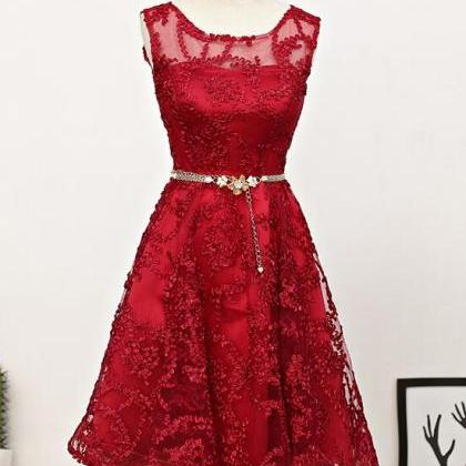 Lovely Round Neckline High Low Lace Party Dress..