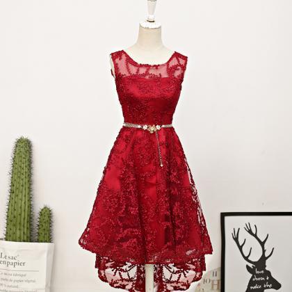 Lovely Round Neckline High Low Lace Party Dress..