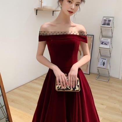 Wine Red Off Shoulder Velvet Long Formal Dress,..