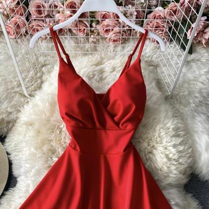 Red Cute A Linesummer Women Dress, Red Dresses..