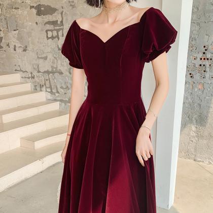 Lovely A-line Velvet Long Dark Red Formal Dress,..