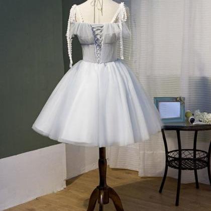 Cute Grey Tulle Straps Short Homecoming Dress Grey..