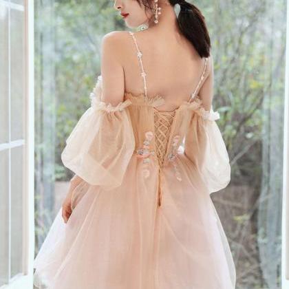 Cute Light Pink Tulle Scoop Short Prom Dress With..