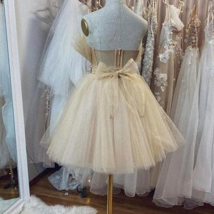 Cute Champagne Short Tulle Homecoming Dress, Short..