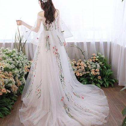 Beautiful White Off Shoulder Tulle Gown With Lace,..