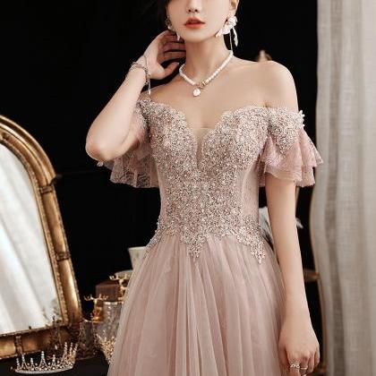 Pink Tulle And Lace Sweetheart Off Shoulder Party..