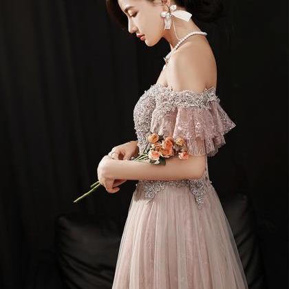 Pink Tulle And Lace Sweetheart Off Shoulder Party..