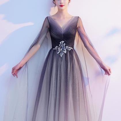 Beautiful Gradient V-neckline Tulle Party Dress,..