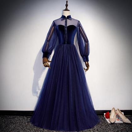 Cute Navy Blue Velvet And Tulle A-L..