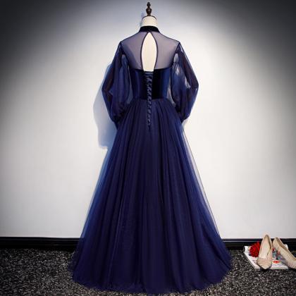 Cute Navy Blue Velvet And Tulle A-L..