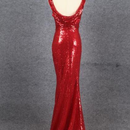 Red Sequins Mermaid Low Back Long E..
