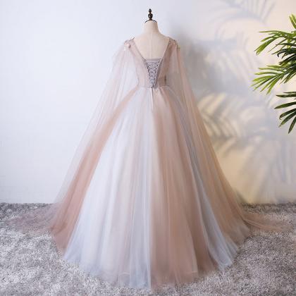 Lovely Light Champagne Long Tulle With Lace Sweet..