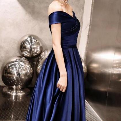 Blue Satin Simple A-line Chic Prom ..