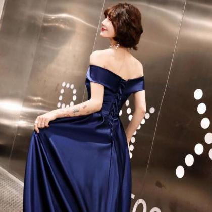 Blue Satin Simple A-line Chic Prom ..