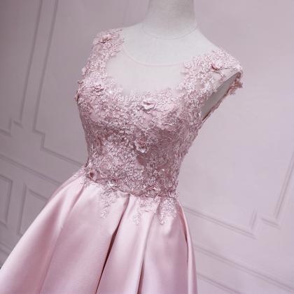 Pink Satin High Low Party Dress wit..