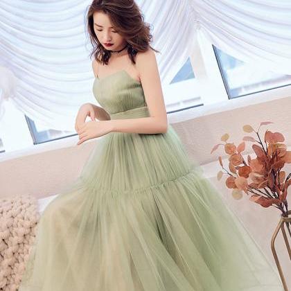 Mint Green Tea Length Scoop Straps Formal Dresses,..