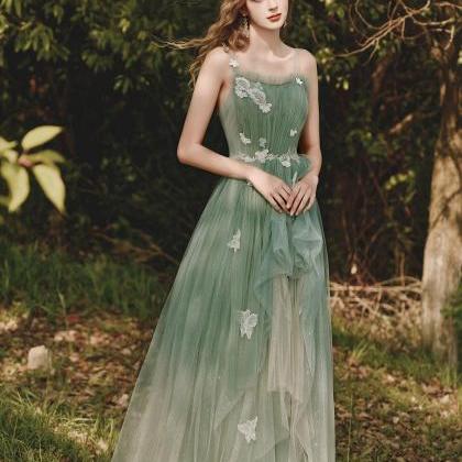 A-Line Off Shoulder Tulle Green Long Prom Dresses, Green Formal Dress –  shopluu
