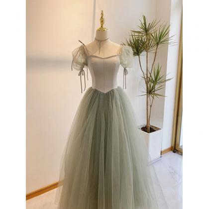 Light Green Tulle Shor Sleeves Party Dress Prom..