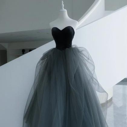 Black And Grey Ball Gown Sweetheart Long Formal..