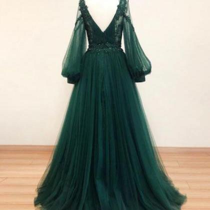 Beautiful Green Tulle Long Sleeves Wedding Party..