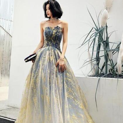 Beautiful Blue Gradient A-line Long Prom Dress..