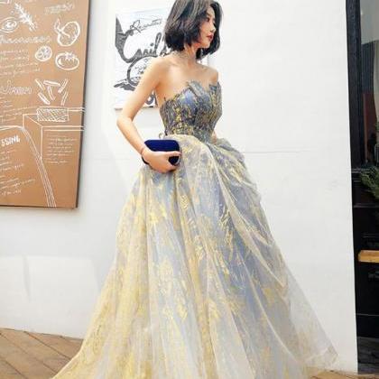 Beautiful Blue Gradient A-line Long Prom Dress..