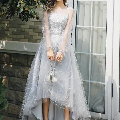 Lovely Sliver Grey High Low Lace And Tulle Party..