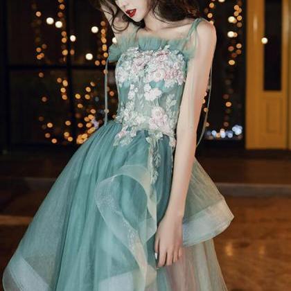 Beautiful Green Tulle and Pink Stra..