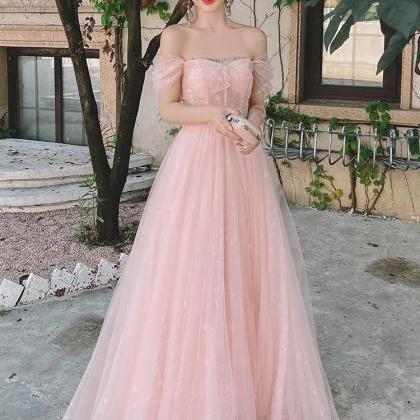Cute Pink Tulle Simple A-line Party Dress Prom..