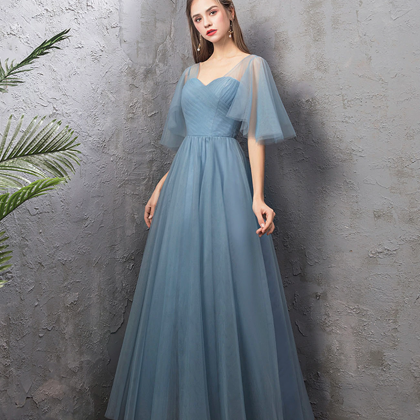 Lovely Light Blue Tulle Long A-line Party Dress..