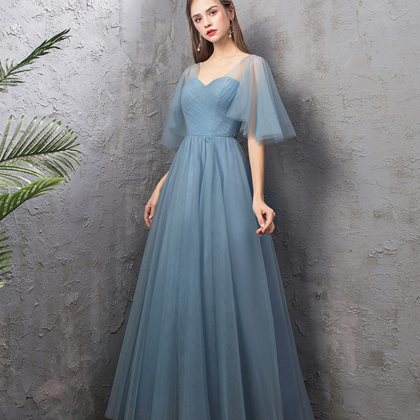 Light Blue Tulle A-line Floor Length Formal Dress, Light Blue Evening Dress Party Dress
