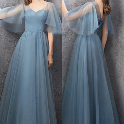 Lovely Light Blue Tulle Long A-line Party Dress..