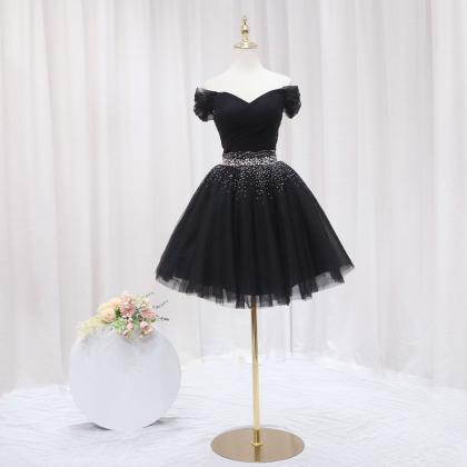Cute Black Short Tulle Homecoming Dress Party..