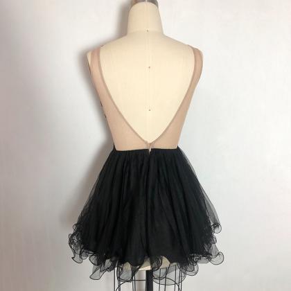 Lovely Black Short Mint Tulle With Lace Low Back..