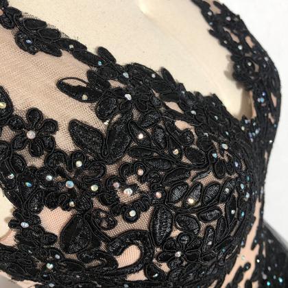 Lovely Black Short Mint Tulle With Lace Low Back..