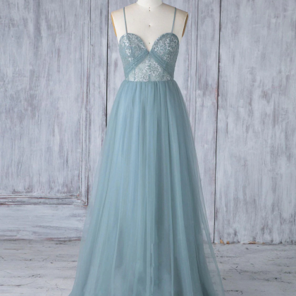 Simple Sweetheart Neck Tulle Lace Long Prom Dress,..