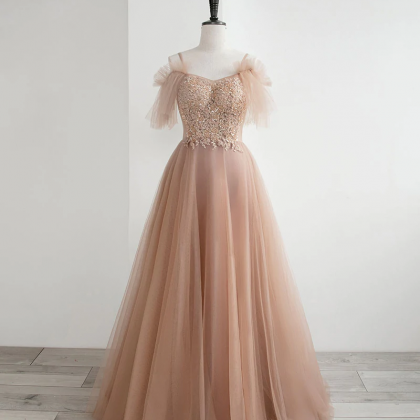 Charming Pink Tulle A-line Prom Dress With Lace..