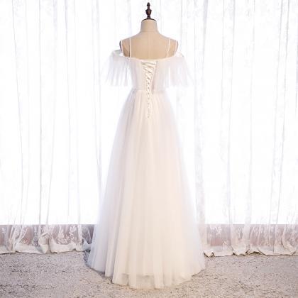 White Tulle Straps Long Evening Dress Party Dress,..