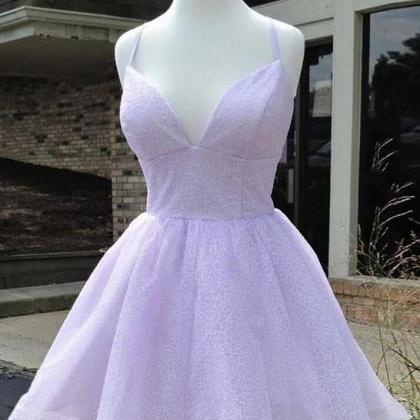 Lavender Tulle Straps Short Formal Dress Party..