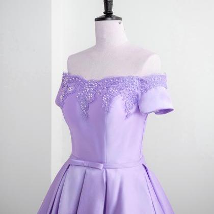 Purple Satin With Lace Short Homecoming Dress,..
