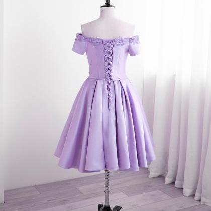 Purple Satin With Lace Short Homecoming Dress,..